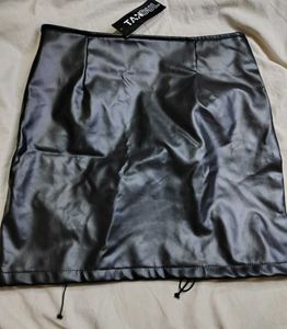 Black Faux Leather Lace-Up Mini Skirt