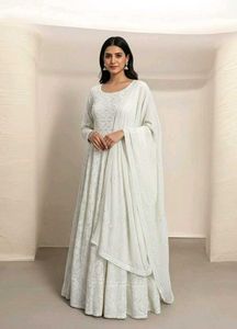 White Anarkali Gown with Dupatta
