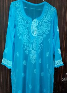 Blue Chikankari Kurta with Mirror Work