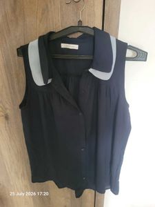 Sleeveless Navy Blue Collared Top