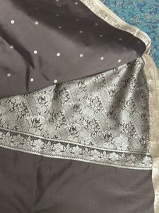 Elegant metallic gray pure Silk Saree