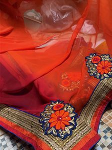 Embroidered Blue &amp; Orany Saree 🔥