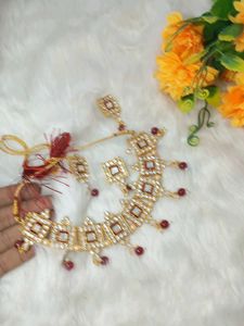 mirror plus minakari Giri maroon color necklace de