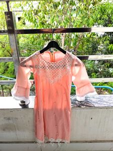 Peach Kurta with Bell Sleeves plazzo