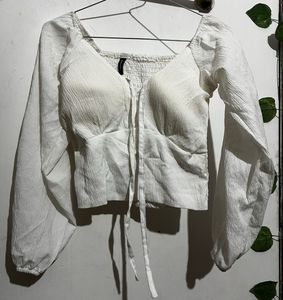 White Long Sleeve Crop Top