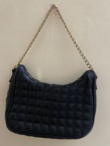 Quilted Black Hobo Bag with Gold Chain