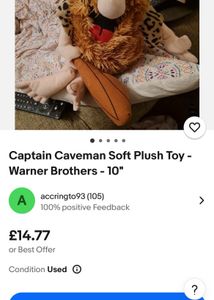 Captain Caveman Soft Plush Toy - Warner Brothers