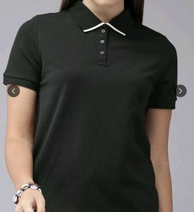 Women Black Solid Polo Collar Shirt
