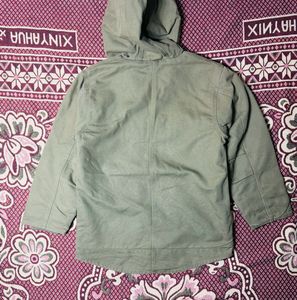 Men's Khaki Sherpa Lined Hooded Jacket