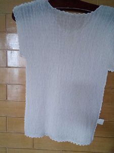 White Textured V-Neck Top