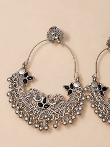 Oxidised Silver Earrings with Peacock Design