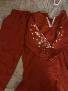 Embroidered Orange Kurta