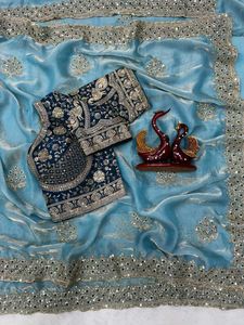 Elegant Blue Embroidered Saree