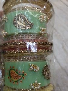 Bridal Chura Set - Mint Green & Gold