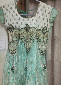 Embroidered Green Gown With Dupatta and Trouser