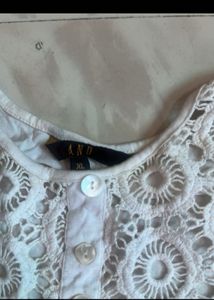 White Crochet Neck Tunic Top