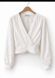 Chic White Ruched Wrap Blouse