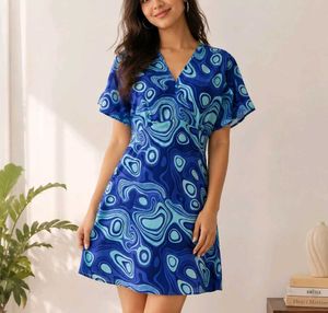 Vibrant Blue Swirl Print Mini Dress