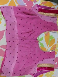 Pink Saree With Border And Blouse Too If You Want