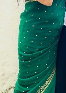 Party Wear Green Zari Work Saree