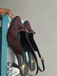 Stylish Burgundy Patent Slingback Heels