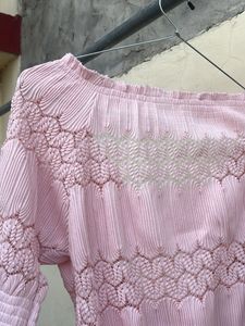 Pink Pleated Lace Top