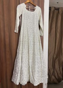 White Anarkali Gown with Dupatta