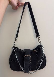 Imported Black Denim Shoulder Bag