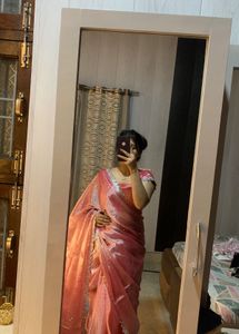 Elegant Pink Organza Saree