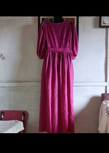 Elegant Magenta Maxi Dress with Puff Sleeves