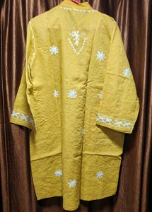 Pure Lucknowi Yellow Embroidered Kurti