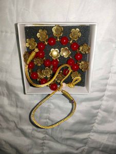 Red Beaded Necklace &amp; Earring Set