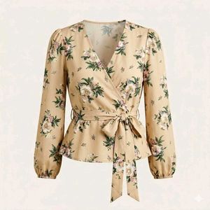 Floral Print Wrap Top with Tie Detail