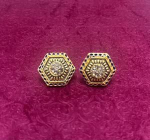 Gold Hexagonal Stud Earrings with Stones