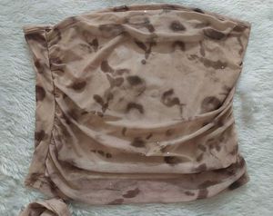 Y2K Abstract Print Mesh Scarf Tube Top