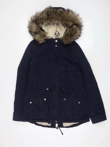 H&M Black Fur Hooded Winter Parka Jacket