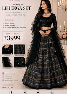 Black Sequin Lehenga Choli with Frill Net
