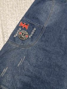 Denim Pinafore Dress with Patchwork Pockets
