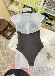 Elegant Black One-Piece Swimsuit with Floral Detai