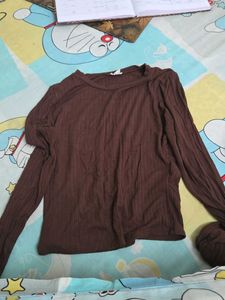 GARAGE Ribbed Brown Long Sleeve Top