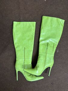 Lime Green Knee-High Stiletto Boots