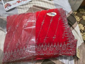Elegant Red Embellished Saree