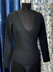 Black Ribbed Long Sleeve Bodysuit