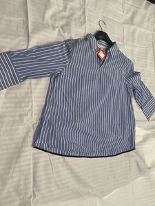 Blue &amp; White Striped Collared Top