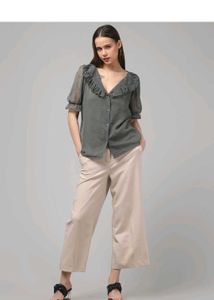 Ruffled Collar Button-Down Top Brand New Stock