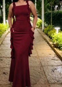 Savana Elegant Red Maxi Bodycon Ruffle Dress