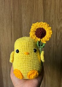 Handmade Crochet Chick with and tulip bouquet just