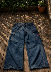 Wide Leg Blue Denim Cargo Pants