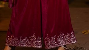 Maroon Velvet Lehenga Choli with Cape