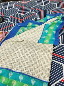 Beautiful Saree with Blue &amp; Green Stripes